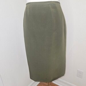 Josephine Chaus Silk Pencil Skirt Women's 14 Olive Green Lined Career Midi